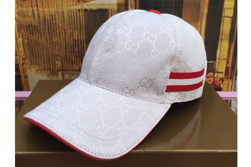 Gucci 200035 Original GG canvas baseball hat with Web In White/Silver Original GG
