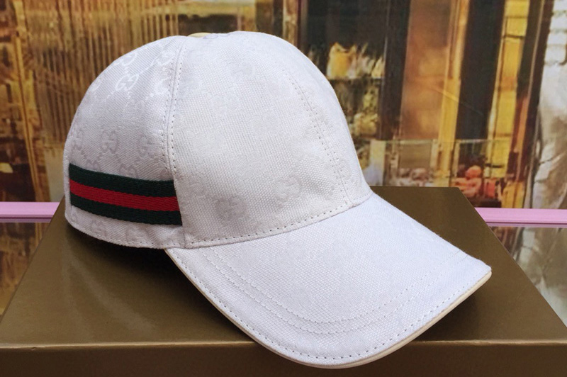 Gucci 200035 Original GG canvas baseball hat with Green/Red Web In White/Silver Original GG