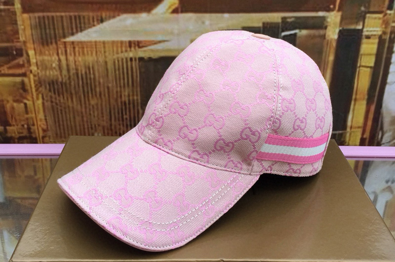 Gucci 200035 Original GG canvas baseball hat with Web In Pink Original GG