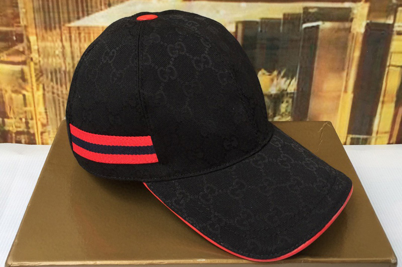 Gucci 200035 Original GG canvas baseball hat with Red/Blue Web In Black Original GG