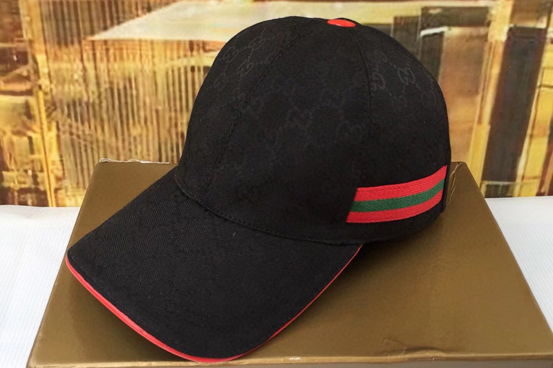 Gucci 200035 Original GG canvas baseball hat with Red/Green Web In Black Original GG