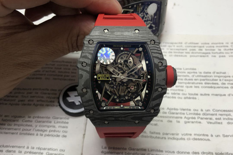 Richard Mille RM035-02 Real Forge Carbon ZF 1:1 Best Edition Skeleton Dial on Red Rubber Strap NH05A