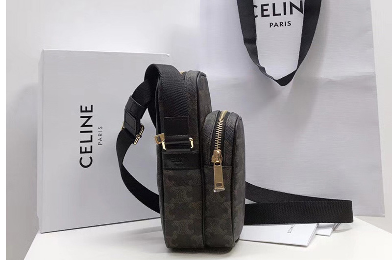 Celine 190832 MINI POCKET MESSENGER BAG IN TRIOMPHE CANVAS AND CALFSKIN