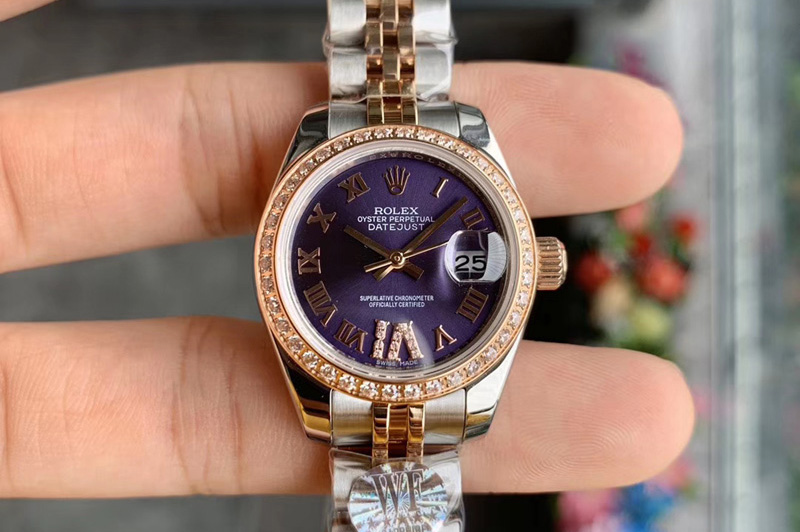 Ladies Rolex Datejust 28mm 279174 WF Best Edtion SS/RG Purple Dial Diamond Bezel Roman Marker on SS/RG Jubilee Bracelet Eta2671