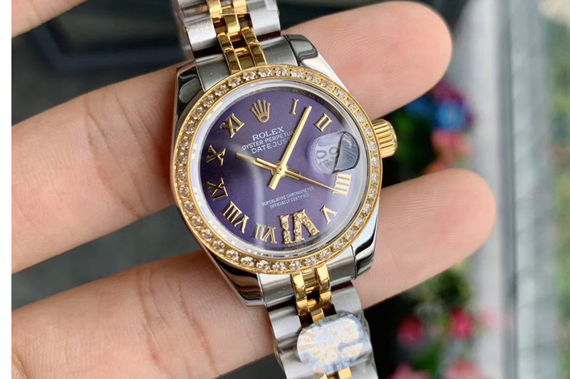 Ladies Rolex Datejust 28mm 279174 WF Best Edtion SS/YG Purple Dial Diamond Bezel Roman Marker on SS/RG Jubilee Bracelet Eta2671