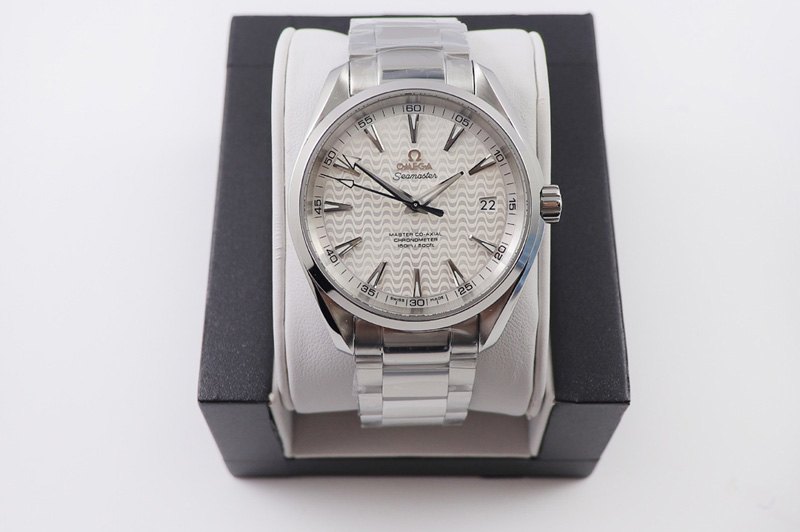 Omega Aqua Terra 150M SS VSF 1:1 Best Edition White Wave Textured Dial on SS Bracelet A8500 Super Clone (2 Straps)