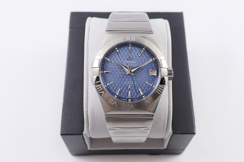 Omega Constellation 38mm SS VSF 1:1 Best Edition Blue Textured Dial on SS Bracelet A8500 Super Clone