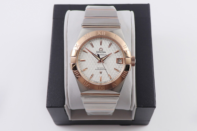 Omega Constellation 38mm SS/RG VSF 1:1 Best Edition White Textured Dial on SS/RG Bracelet A8500 Super Clone