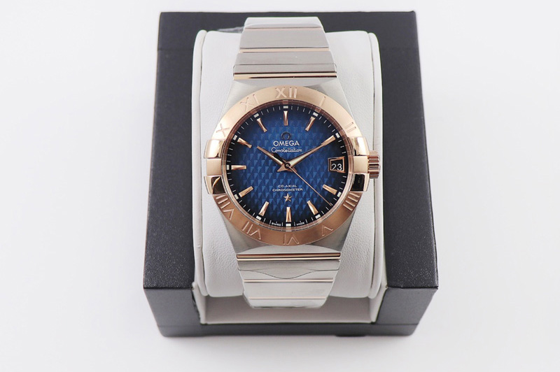 Omega Constellation 38mm SS/RG VSF 1:1 Best Edition Blue Textured Dial on SS/RG Bracelet A8500 Super Clone