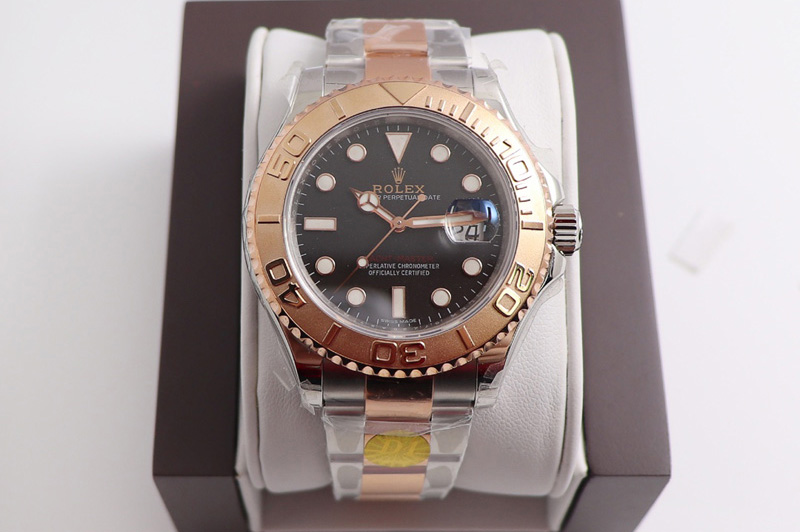 Rolex Yacht-Master 116621 D1F Black Dial on Rose Gold Wrapped SS/RG Bracelet A2836