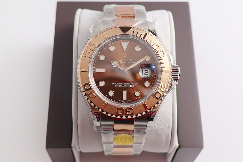 Rolex Yacht-Master 116621 D1F Brown Dial on Rose Gold Wrapped SS/RG Bracelet A2836