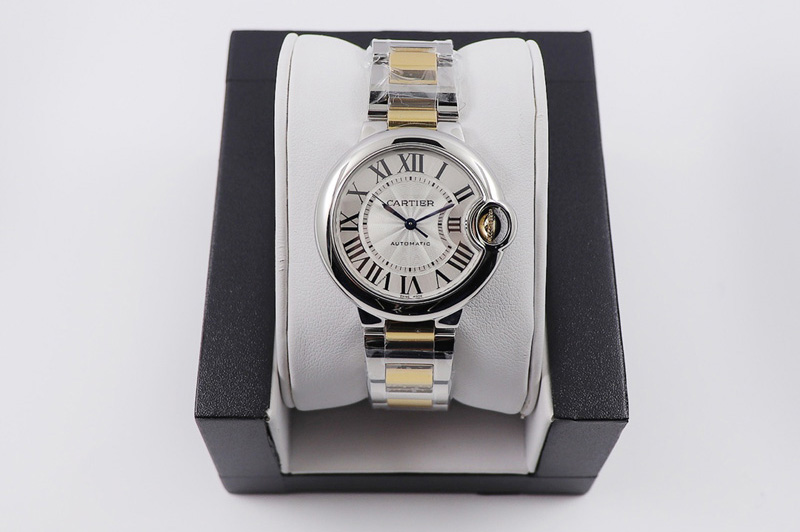 Cartier Ballon Bleu 33mm SS AF 1:1 Best Edition White Textured Dial on SS/YG Bracelet Cal.076