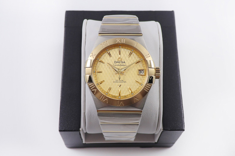 Omega Constellation 38mm SS/YG VSF 1:1 Best Edition Gold Textured Dial on SS/YG Bracelet A8500 Super Clone
