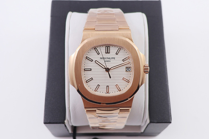 Patek Philippe Nautilus 5711/1R PPF 1:1 Best Edition White Textured Dial on RG Bracelet 324CS (Free box)