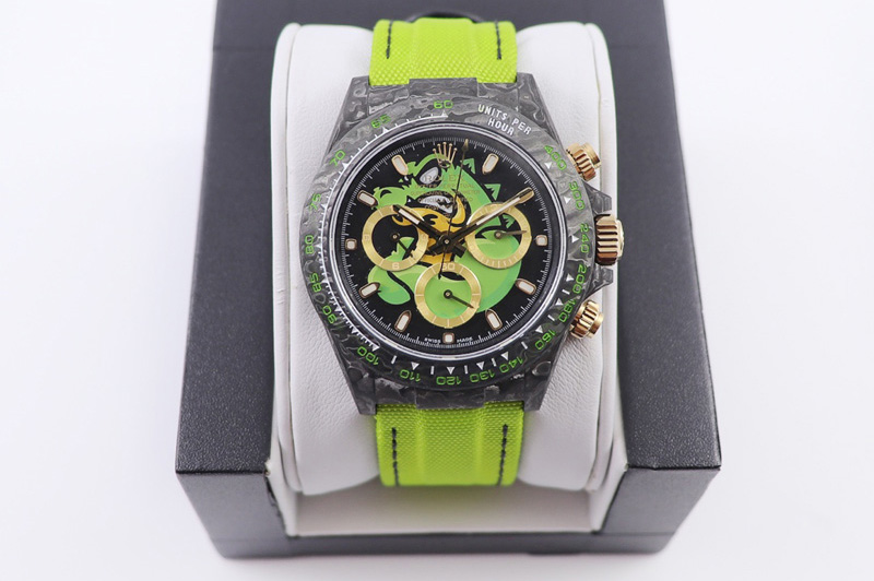 Rolex Daytona X Cronus Art Full Carbon Case WWF Best Edition Colorful Dial on Green Nylon Strap A7750