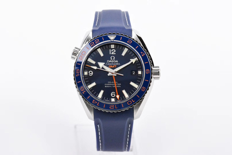 Omega Planet Ocean 600M Co-Axial GMT 43.5mm VSF 1:1 Best Edition Blue Dial Blue Ceramic Bezel on Blue Rubber Band A8605 Super Cl