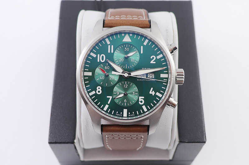 IWC Pilot Chrono IW377726 ZF 1:1 Best Edition Green Dial on Brown Leather Strap A7750