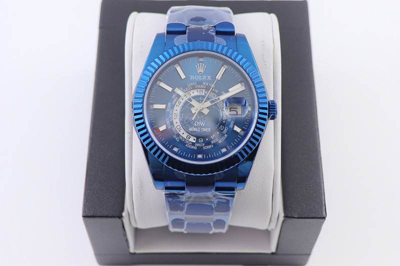 Rolex Sky Dweller DIW Custom World Timer Watches in Blue Case