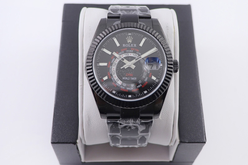 Rolex Sky Dweller DIW Custom World Timer Watches Black Dial in Black Case