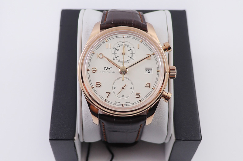 IWC Portugieser Chrono Classic 42 RG IW390301 ZF 1:1 Best Edition White Dial on Brown Leather Strap A7750