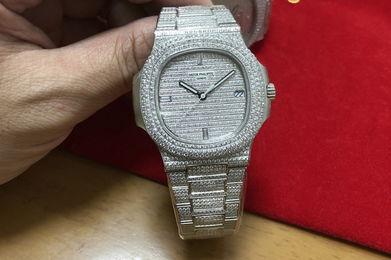 Patek Philippe Nautilus 5719/1G PPF 1:1 Best Edition Full Diamonds Dial and Bracelet 324CS (Free box)