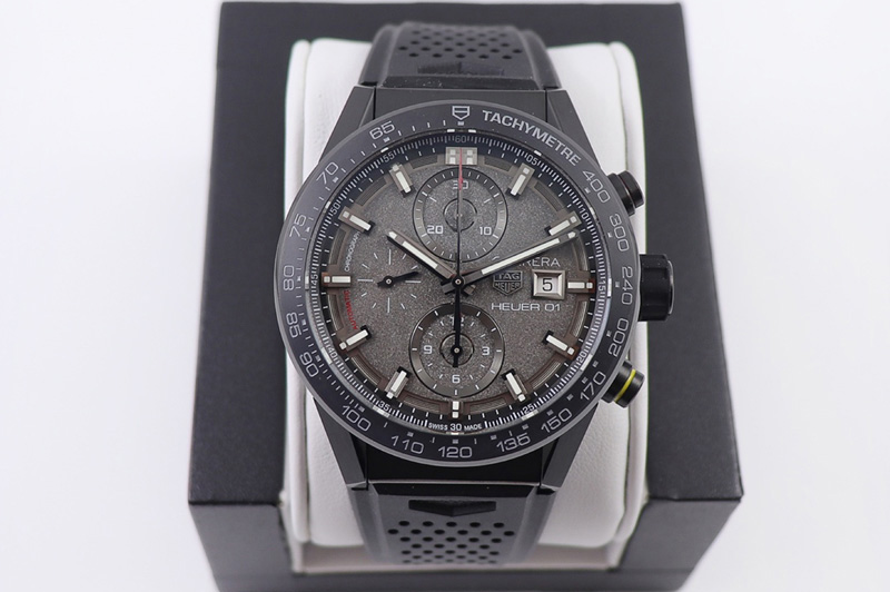 Tag Heuer Calibre Heuer 01 Chrono 43mm PVD XF 1:1 Best Edition Gray Dial on Black Rubber Strap A1887