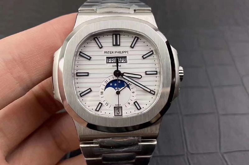 Patek Philippe Nautilus 5726 Complicated SS PF Best Edition White Textured Dial on SS Bracelet A324