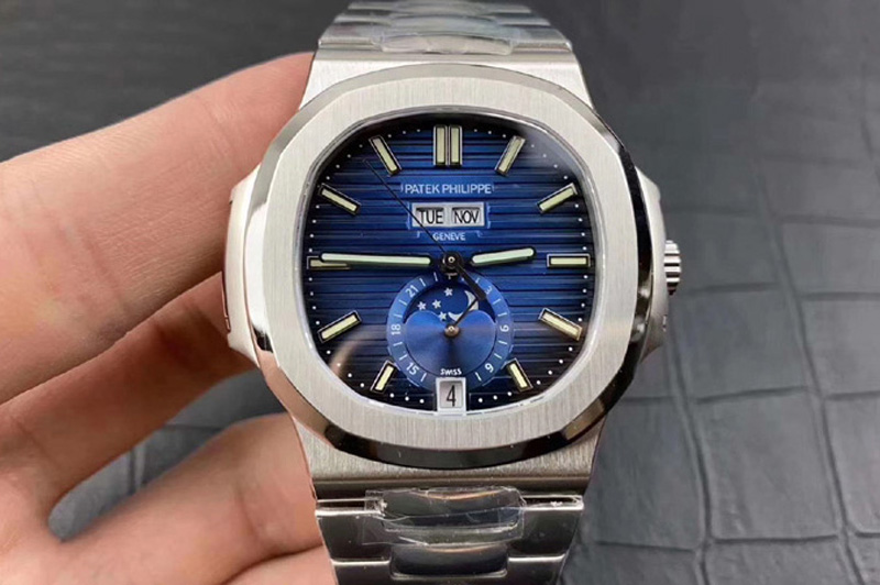 Patek Philippe Nautilus 5726 Complicated SS PF Best Edition Blue Textured Dial on SS Bracelet A324