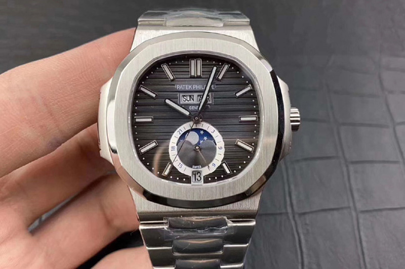 Patek Philippe Nautilus 5726 Complicated SS PF Best Edition Gray Textured Dial on SS Bracelet A324