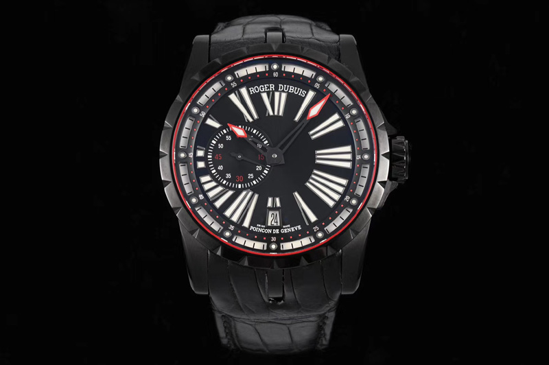 Roger Dubuis Excalibur DBEX0542 DLC TBF 1:1 Best Edition Black Dial on Black Leather Strap Micro Rotor Movement