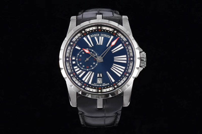 Roger Dubuis Excalibur DBEX0543 Titanium TBF 1:1 Best Edition Blue Dial on Black Leather Strap Micro Rotor Movement