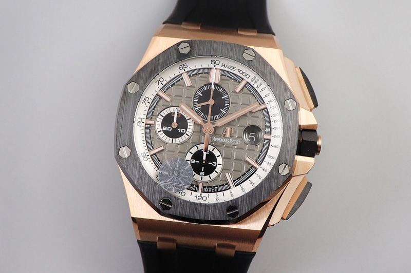 Audemars Piguet Royal Oak Offshore 26416 44mm RG V2 JF 1:1 Best Edition Gray Dial RG Markers on Rubber Strap A3126