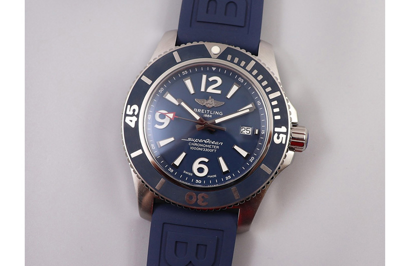 Breitling Superocean Automatic 44 TF 1:1 Best Edition Blue Dial Blue Bezel on Blue Rubber Strap A2824