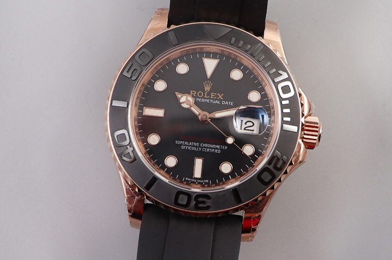 Rolex Yacht-Master 116655 Wrapped Gold D1F 1:1 Best Edition Black Ceramic Bezel on Black Rubber Strap A2836