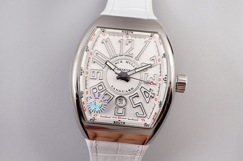 Franck Muller Vanguard V45 SS ZF Best Edition White Textured Dial on White Rubber Strap MIYOTA 9015