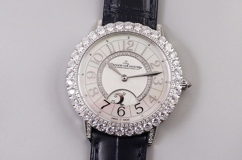 Jaeger-LeCoultre Rendez-Vous Night & Day SS Diamonds Bezel ZF 1:1 Best Edition White MOP Dial on Black Leather Strap A898