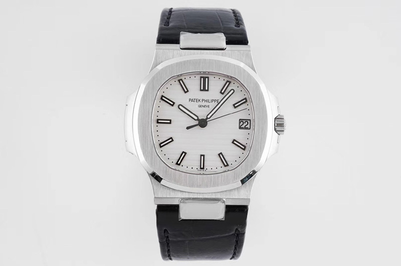 Patek Philippe Nautilus 5711/1A PPF 1:1 Best Edition White Textured Dial on Black Leather Strap 324CS (Free box) V4