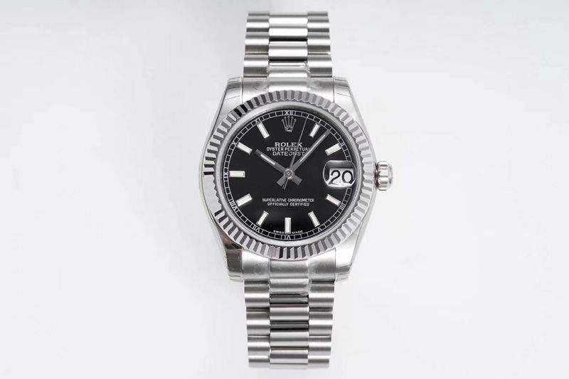 Rolex Datejust 31mm 178274 SS GSF Best Edition Black Stick Markers Dial on SS President Bracelet SEIKO NH05A