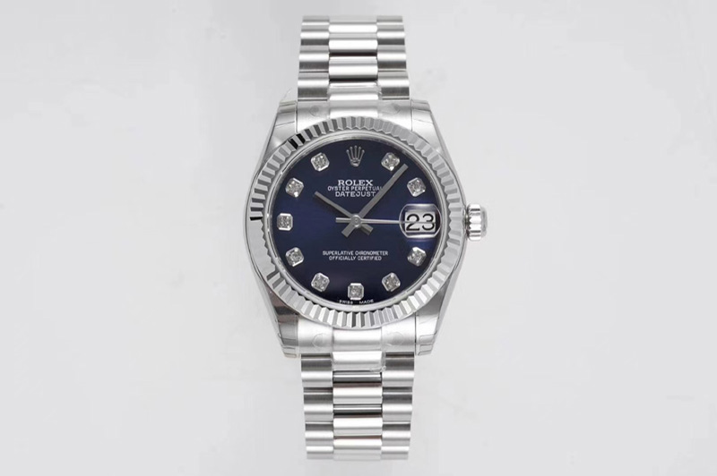 Rolex Datejust 31mm 178274 SS GSF Best Edition Blue Crystal Markers Dial on SS President Bracelet SEIKO NH05A