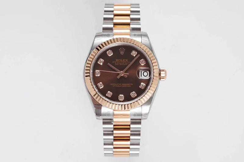 Rolex Datejust 31mm 178274 SS/YG GSF Best Edition Brown Crystal Markers Dial on SS/YG President Bracelet SEIKO NH05A