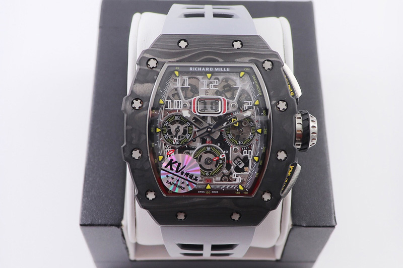 Richard Mille RM011 NTPT Chrono KVF 1:1 Best Edition Crystal Dial on Gray Rubber Strap A7750 V2