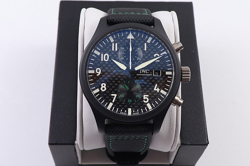 IWC Pilot Chrono Top Gun IW389001 Real Ceramic YL 1:1 Best Edition Black Dial on Black nylon strap A7750
