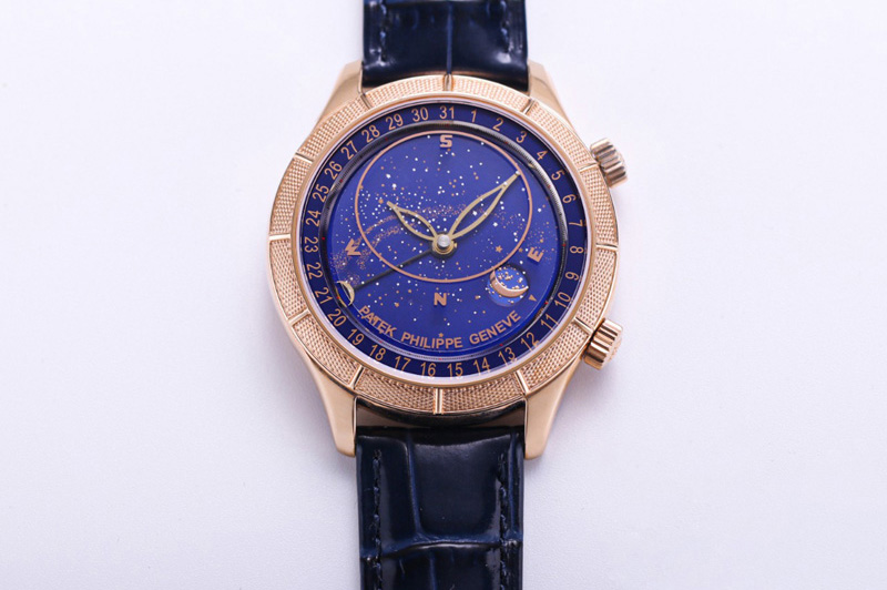 Patek Philippe Grand Complications 6102P Moon RG OXF Best Edition Blue Dial on Blue Leather Strap A240