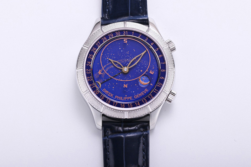 Patek Philippe Grand Complications 6102P Moon SS OXF Best Edition Blue Dial on Blue Leather Strap A240