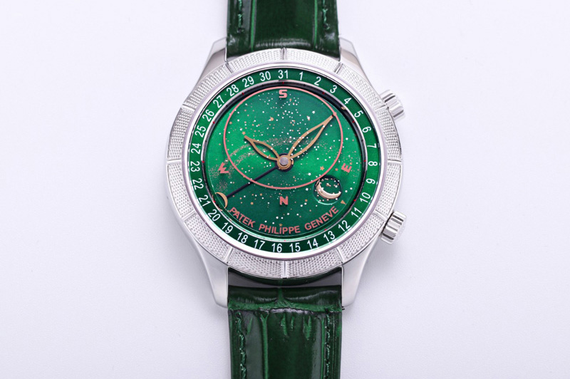 Patek Philippe Grand Complications 6102P Moon SS OXF Best Edition Green Dial on Green Leather Strap A240