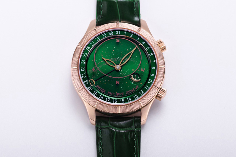 Patek Philippe Grand Complications 6102P Moon RG OXF Best Edition Green Dial on Green Leather Strap A240