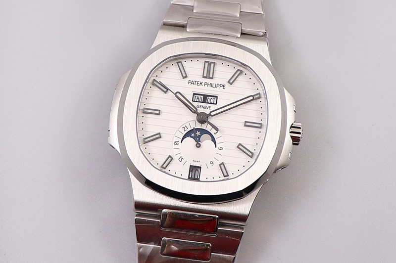 Patek Philippe Nautilus 5726 Complicated SS GRF 1:1 Best Edition White Textured Dial on SS Bracelet A324