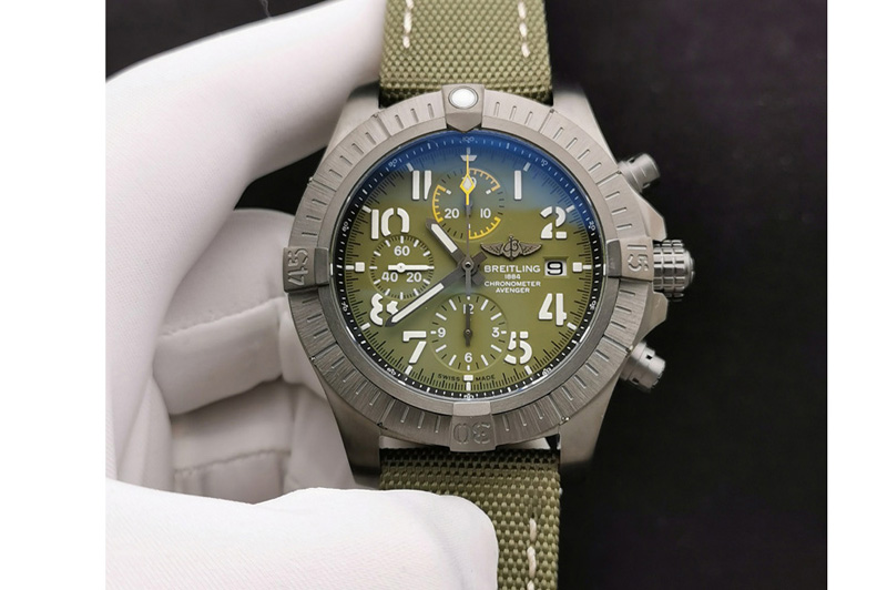 Breitling Avenger Bandit V13317 Titanium DLC B50 Best Edition Green Dial Numbers Makers on Green Nylon strap A7750
