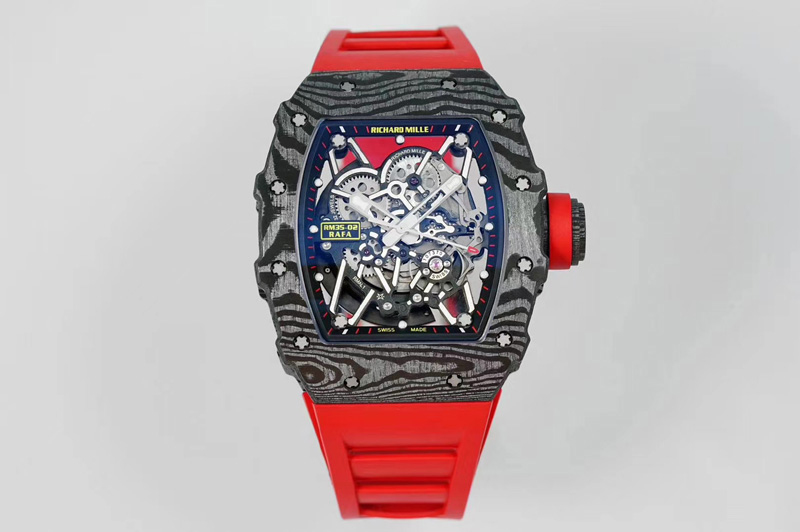 Richard Mille RM035-02 Real NTPT ZF 1:1 Best Edition Skeleton Dial on Red Rubber Strap NH05A V3