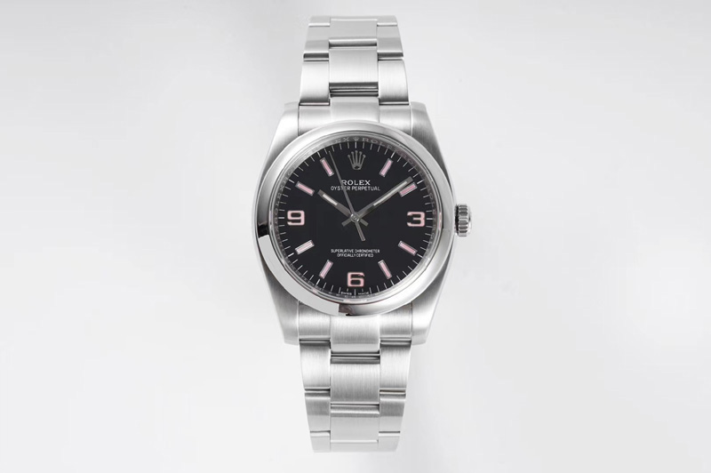 Rolex Oyster Perpetual 36 116000 KRF 1:1 Best Edition 904L Steel Black Dial Pink Lume on SS Bracelet A2824